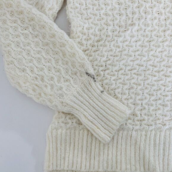 Anthropologie Bia Sweater S Cream Mock Neck Fluffy Cable Chunky Knit Puff Preppy - Picture 7 of 14